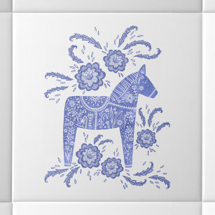 Swedish Dala Horse Blue and White Ceramic Tile