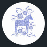 Swedish Dala Horse Blue and White Classic Round Sticker<br><div class="desc">Traditional Swedish Dalecarlian Dala Horse folk art in periwinkle blue and white.  Original art by Nic Squirrell.</div>