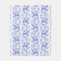 Swedish Dala Horse Blue and White Fleece Blanket