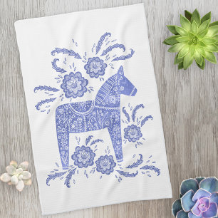 Swedish Dala Horse Blue and White Kitchen Towel