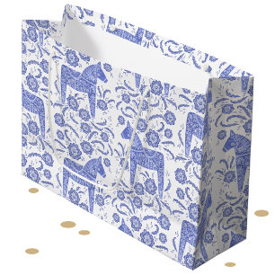 Swedish Dala Horse Blue and White Large Gift Bag