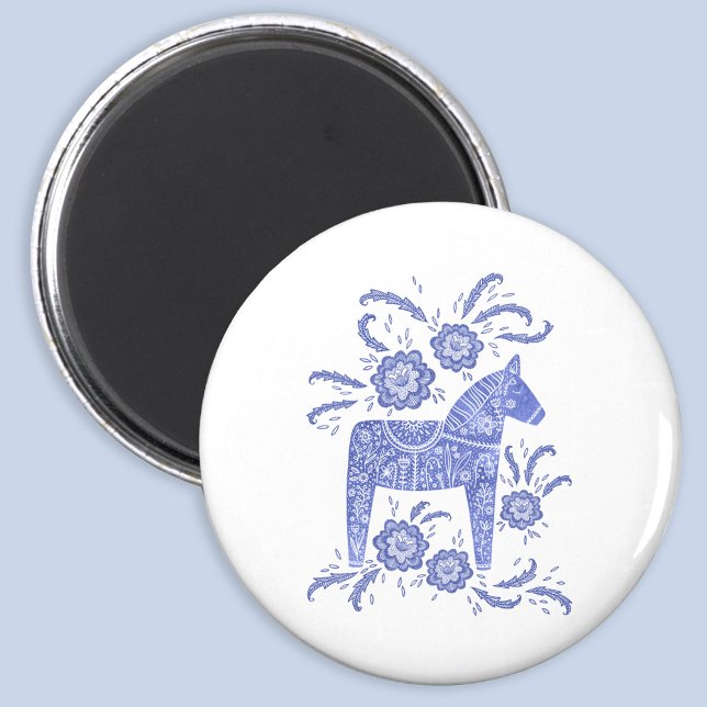 Swedish Dala Horse Blue and White Magnet (Swedish Dala Horse folk art blue and white magnet)