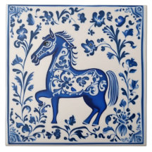 Swedish Dala horse Blue and White nouveau ceramic