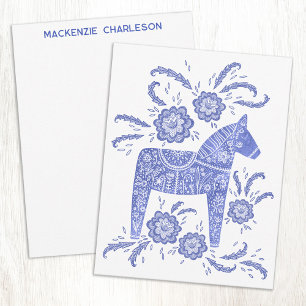 Swedish Dala Horse Blue and White Personalized Card