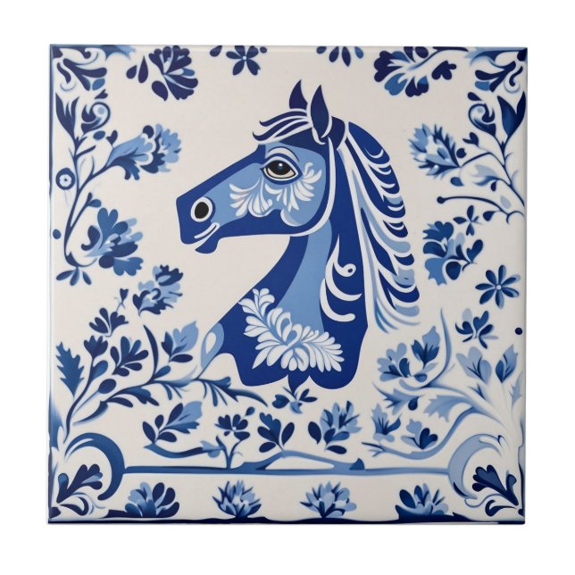 Swedish Dala horse Blue and White Tile (Front)
