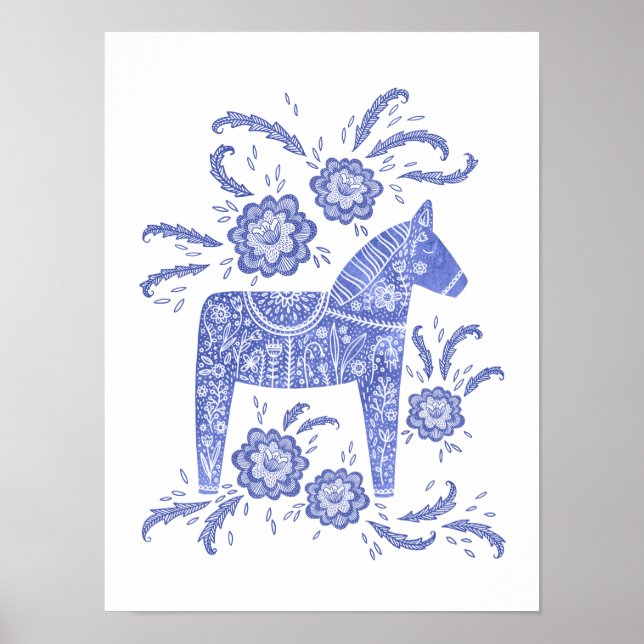 Swedish Dala Horse Blue Art Poster (Front)