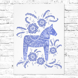 Swedish Dala Horse Blue Folk Art Photo Print