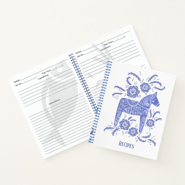 Swedish Dala Horse Blue Folk Art Recipe Notebook (Inside)