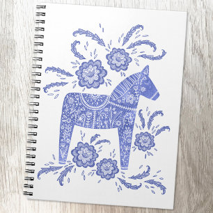 Swedish Dala Horse Blue & White Folk Art Notebook