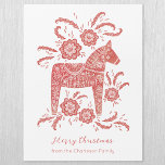 Swedish Dala Horse Christmas Card<br><div class="desc">A traditional Swedish folk art Dala Horse in red and white.  Original art by Nic Squirrell. Change the greeting and name to personalise.</div>