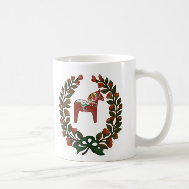 Swedish Dala Horse Christmas Wreath Coffee Mug (Right)
