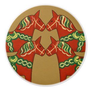 Swedish Dala Horse Cottagecore Folk Art Ceramic Knob