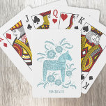 Swedish Dala Horse Custom Name Teal Playing Cards<br><div class="desc">A Dalecarlian Horse traditional Swedish design in teal green.
Change or remove the name to customise.</div>