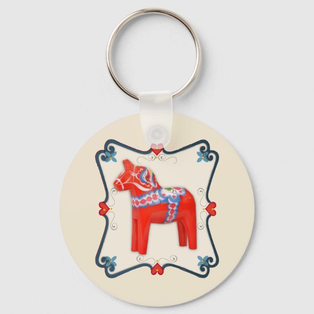 Swedish Dala Horse Folk Art Framed Key Ring (Front)