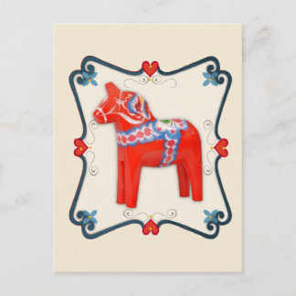 Swedish Dala Horse Folk Art Framed Postcard
