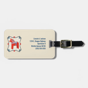 Swedish Dala Horse Folk Art Personalised Luggage Tag