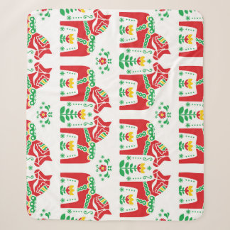 Swedish Dala Horse: Folk Art Sherpa Blanket