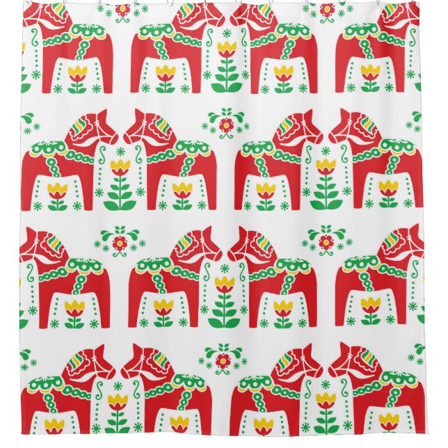 Swedish Dala Horse: Folk Art Shower Curtain (Front)