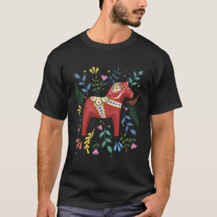 Swedish Dala Horse Folk Art Sweden Flag Dalahelmso T-Shirt