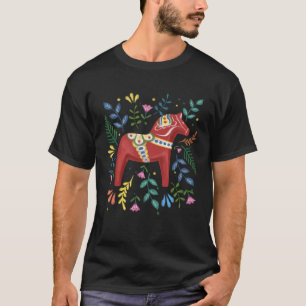 Swedish Dala Horse Folk Sweden Flag Dalahelmsoljd  T-Shirt