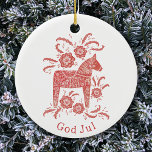 Swedish Dala Horse God Jul Ceramic Tree Decoration<br><div class="desc">Festive red and white painting of a Swedish Dala Horse. 
Change or remove the God Jul greeting to customise.  Original art by Nic Squirrell.</div>
