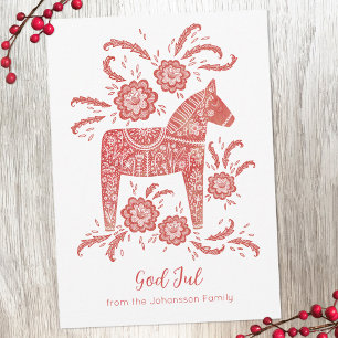 Swedish Dala Horse God Jul Holiday Card