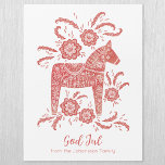 Swedish Dala Horse God Jul Magnetic Holiday Card<br><div class="desc">A traditional Swedish folk art Dala Horse in red and white.  Original art by Nic Squirrell. Change the God Jul greeting and name to personalise.</div>