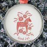 Swedish Dala Horse God Jul Metal Tree Decoration<br><div class="desc">Festive red and white painting of a Swedish Dala Horse.  Change or remove the God Jul greeting to customise.  Original art by Nic Squirrell.</div>