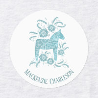 Swedish Dala Horse Green and White Custom Name