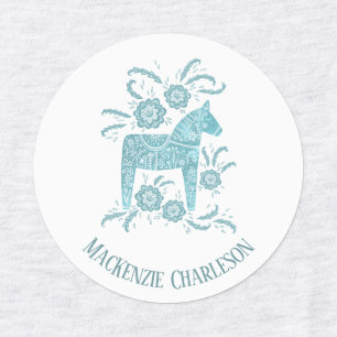 Swedish Dala Horse Green and White Custom Name