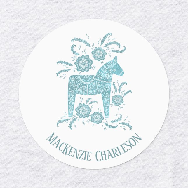 Swedish Dala Horse Green and White Custom Name (Design 1)