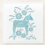 Swedish Dala Horse Green and White Glass Coaster<br><div class="desc">A traditional Swedish Dala Horse design in teal green and white.</div>