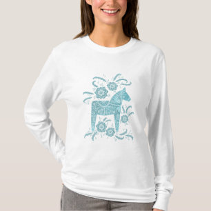 Swedish Dala Horse Green and White T-Shirt