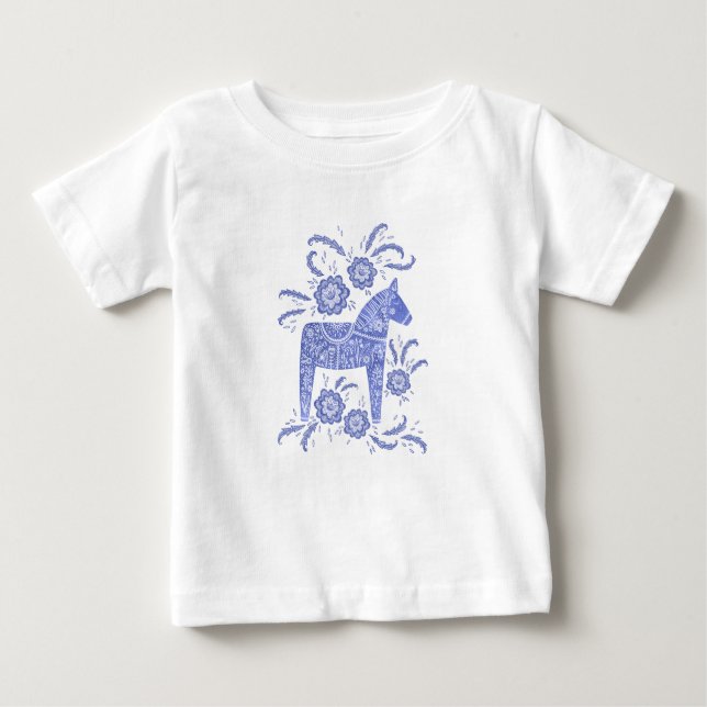 Swedish Dala Horse Indigo Blue Baby T-Shirt (Front)