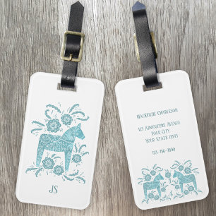 Swedish Dala Horse Monogram Luggage Tag