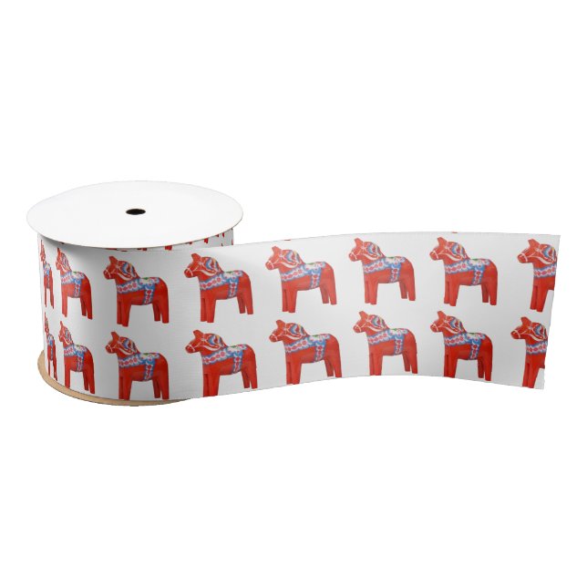 Swedish Dala Horse Pattern Satin Ribbon (Spool)
