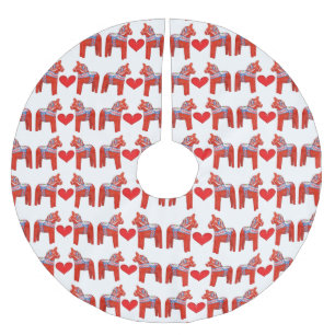Swedish Dala Horse Pattern with Hearts Brushed Polyester Tree Skirt