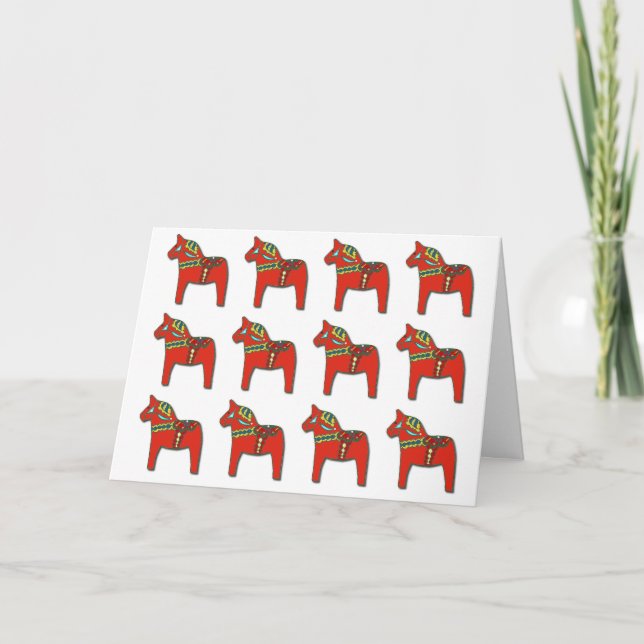 Swedish Dala Horse Pattern with Personalised Text Holiday Card (Front)