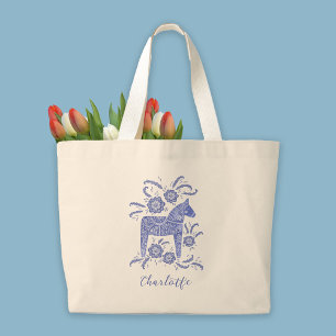 Swedish Dala Horse Personalised Large Tote Bag