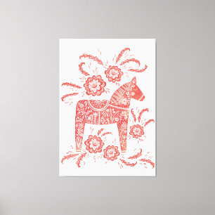 Swedish Dala Horse Red and White Folk Art Canvas Print