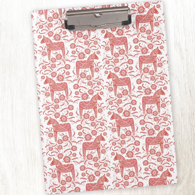 Swedish Dala Horse Red and White Folk Art Clipboard (Red and white Swedish Dala Horse clipboard)