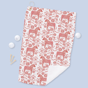 Swedish Dala Horse Red and White Folk Art Golf Towel
