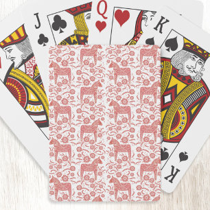 Swedish Dala Horse Red and White Folk Art Playing Cards