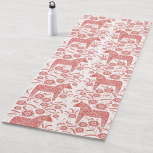 Swedish Dala Horse Red and White Folk Art Yoga Mat