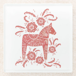 Swedish Dala Horse Red and White Glass Coaster