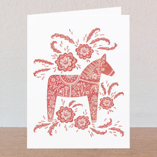 Swedish Dala Horse Red and White Greetings Card