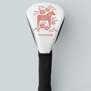 Swedish Dala Horse Red and White Personalised Golf Head Cover