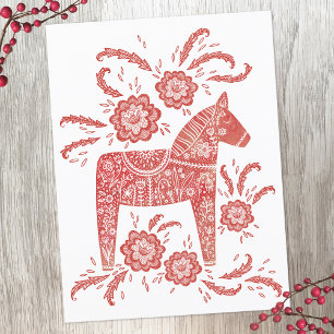 Swedish Dala Horse Red and White Postcard