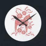 Swedish Dala Horse Red and White Round Clock<br><div class="desc">A traditional Swedish Dala Horse design in red and white.</div>