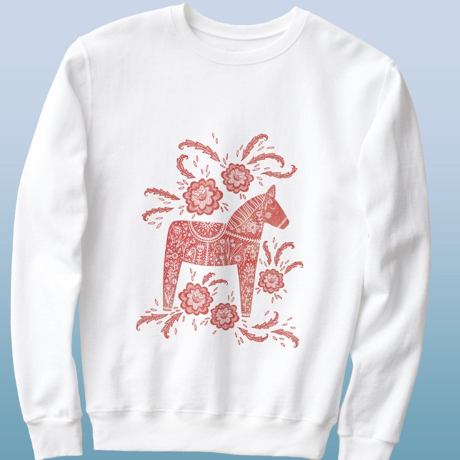 Swedish Dala Horse Red and White Sweatshirt (Red and white Swedish Dala horse sweatshirt)